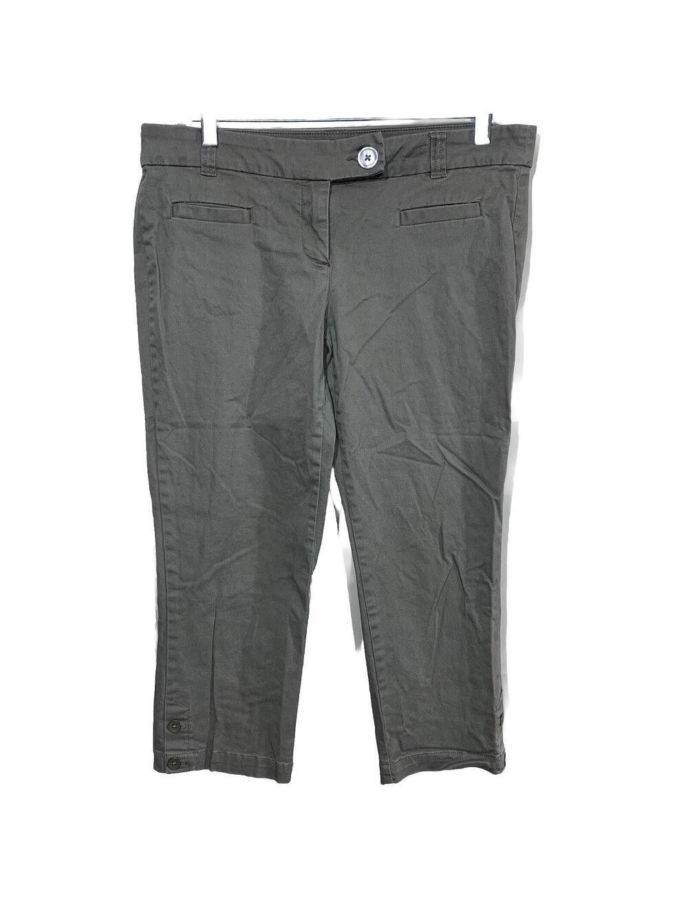 Dalia Collection Cropped Pants Womens 6 Olive Gray ModernFit CottonStretchCapris